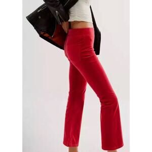 Free People Velvet Kick Flare Pants Womens XS Red Bootcut Mid Rise Stretch Retro